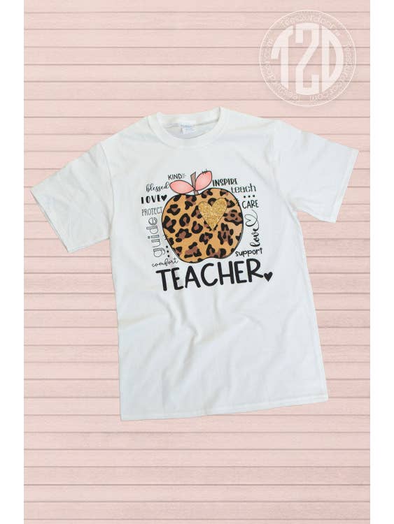 Leopard Glitter Apple Teacher T-Shirt