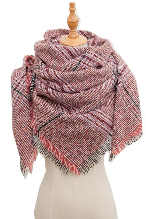 Plaid Raw Hem Polyester Scarf