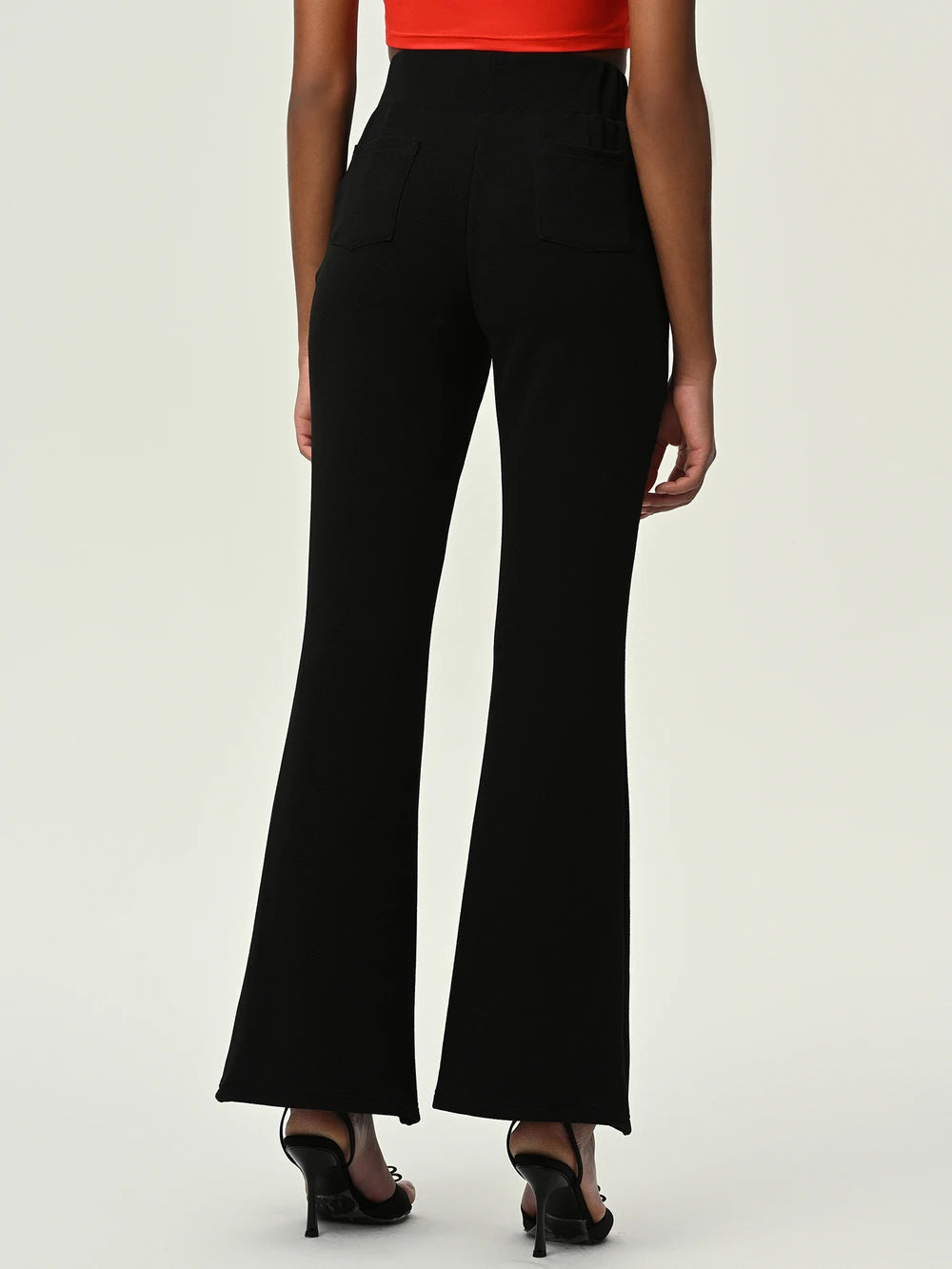 High Waist Flare Leg Pants with Pockets