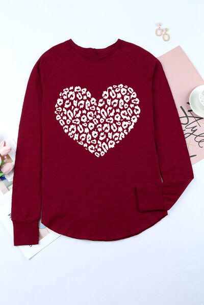 Heart Graphic Round Neck Long Sleeve T-Shirt